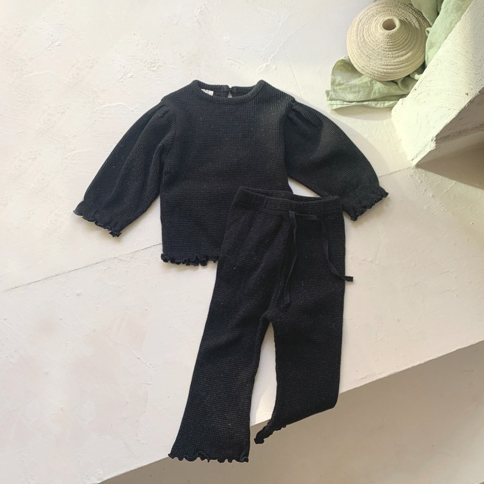 Baby Clothing Korea - 5472 Babykledingset Herfst Korea Wafelmeisjespak T-shirt