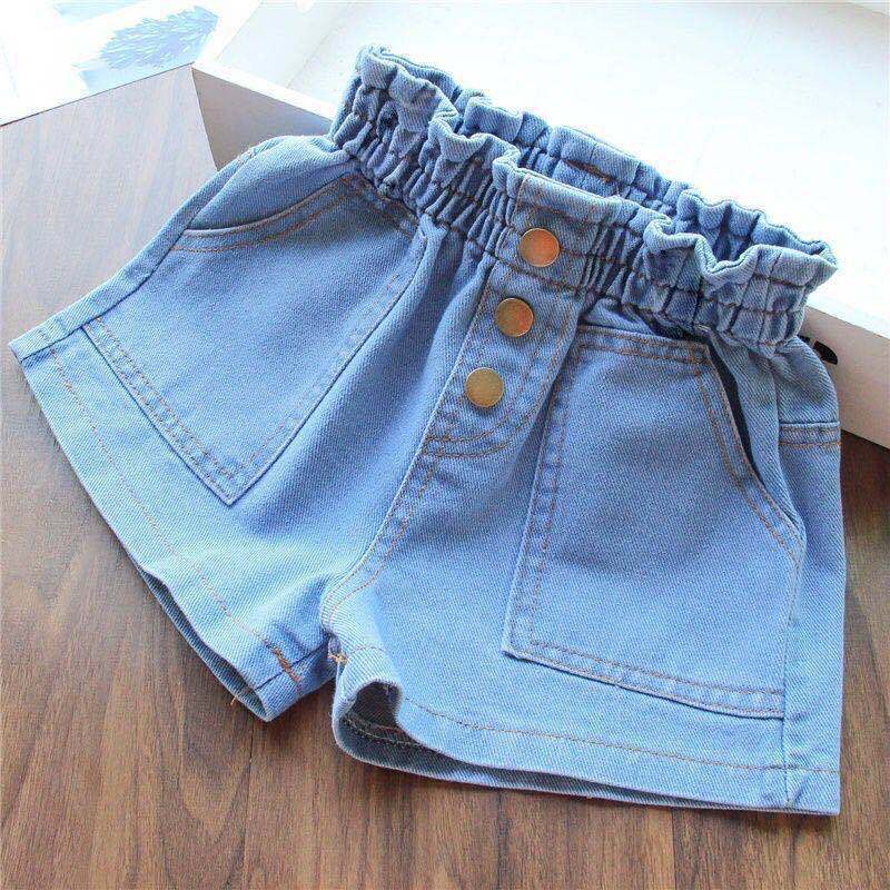 Baby Clothing Korea - Zomermeisjes denim shorts mode elastische taille