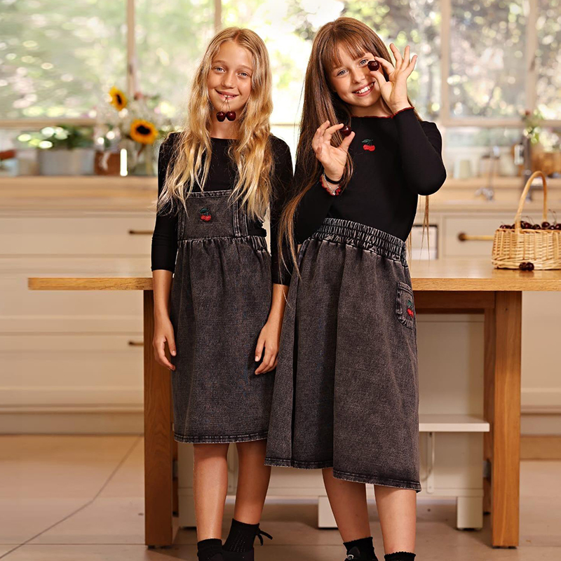 Baby Clothing Logo - Denim Zwarte Familie Matching Set Lange