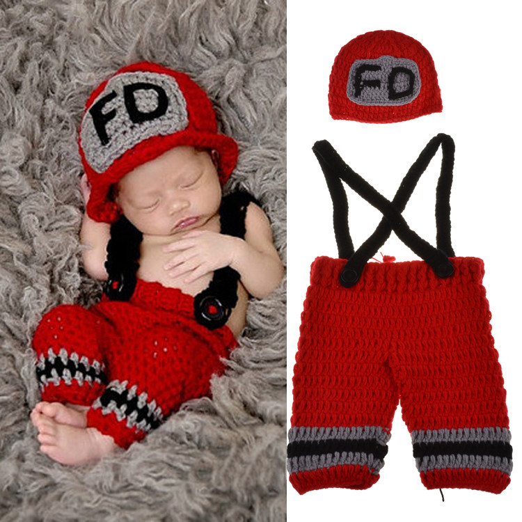 Baby Clothing Newborn - Handgemaakte gehaakte pasgeboren babyjongens fotografiekleding brandweerman
