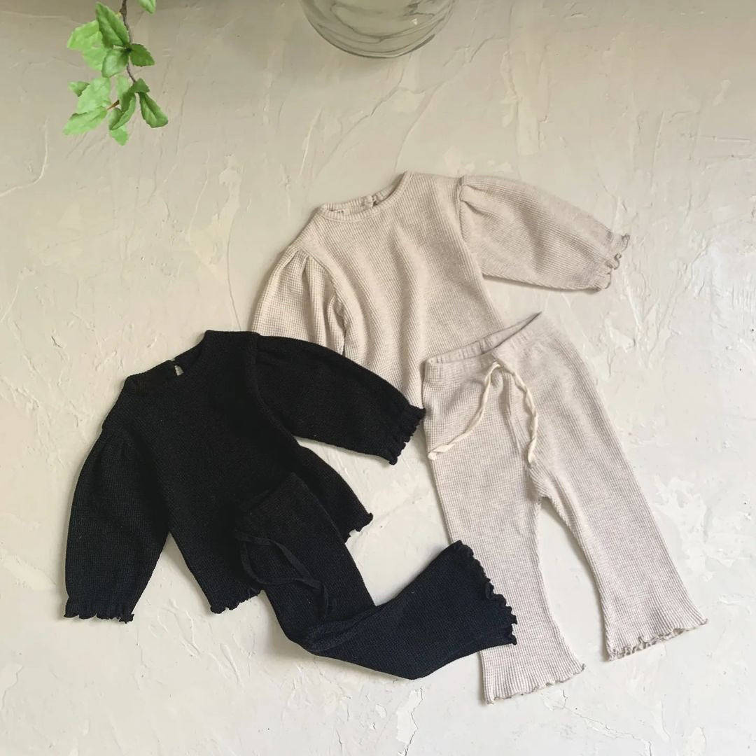 Baby Clothing Korea - 5477 Babykledingset Herfst Korea Wafelmeisjespak T-shirt